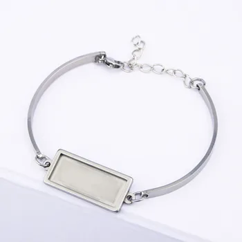 

2Pcs Stainless Steel Bracelet Blanks Fitting 10x25mm Rectangle Cabochon Base Settings Bezel Trays Diy For Bangle Bracelets