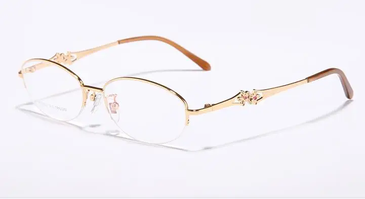 New Diamond Ultra Light Pure Titanium Glasses Frame Female Temperament Goddess Glasses Frame Myopia Half Frame Glasses - Цвет оправы: Золотой