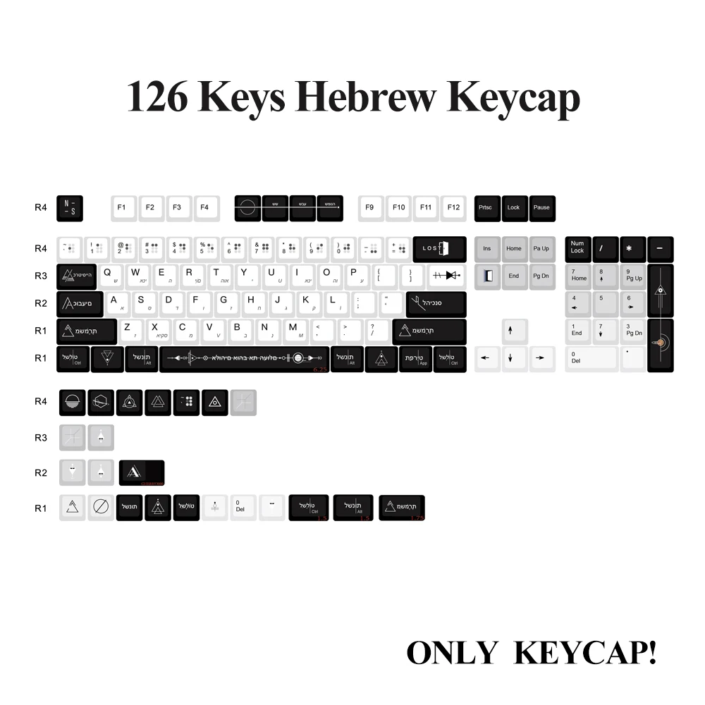126 Keys Hebrew Keycap Set Jda Profile Pbt Fivesided Sublimation