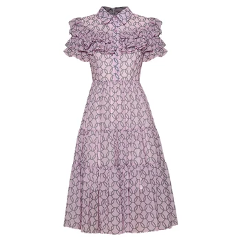 

HIGH QUALITY Newest Fashion 2020 Designer Runway Dress Women's Turn-down Collar Butterfly Sleeve Ruffles Floral Print Dress