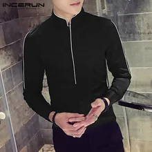 INCERUN мужская одежда рубашка с длинным рукавом стоячий воротник фитнес вечерние клубная блуза модные деловые рубашки для мужчин размера плюс