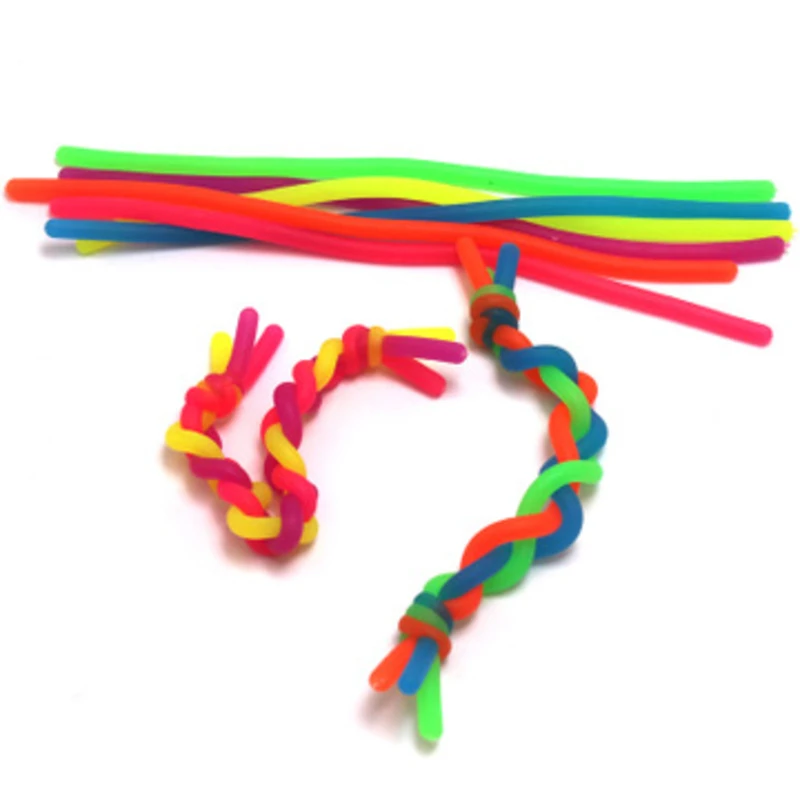 

Unzip soft rubber noodle rope vent drawstring Elastic Rope stress relief toy Neon slings DIY rainbow braided bracelet 6PCS/LOT