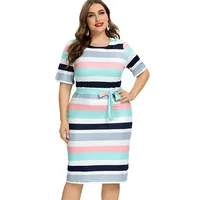 Summer Womens Plus Size Striped Dress fashion Casual midi Contrast Bandage dress 4XL 5XL 6XL