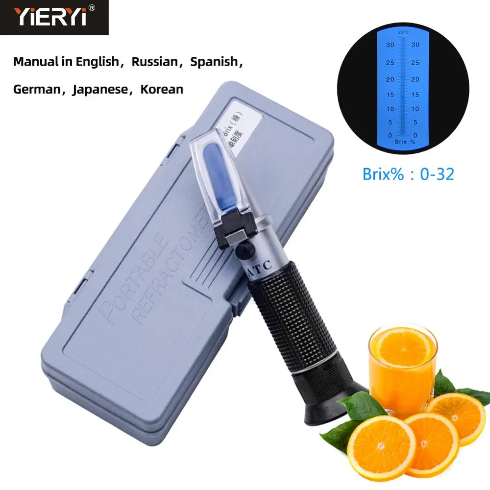 

Yieryi Hand Held Brix Refractometer For Sugar Beer Brix Test ATC Fruit Sugar Meter Optical 0-32% Brix ATC Refractometer Meter
