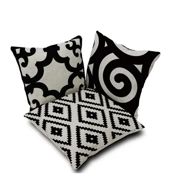 

Modern Home Decorative Throw Pillow Case Simple and elegant black white cotton linen cushion cover capa de almofadas for sofa