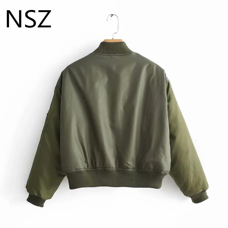 parka jacket women NSZ Women's Oversize Army Green Winter Quilted Padded Bomber Jacket Baseball Coat Crop Top Parkas Large Size Short Outerwear parka coat