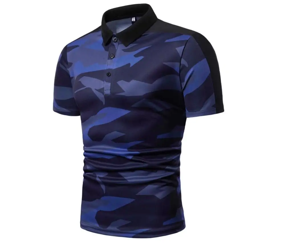 Тёмно-синий Для мужчин camisa polo рубашка Для мужчин slim fit стильное джинсовое платье с коротким рукавом в стиле кэжуал военный камуфляж воротник рубашки на пуговицах верхняя часть одежды для Для мужчин - Цвет: Тёмно-синий
