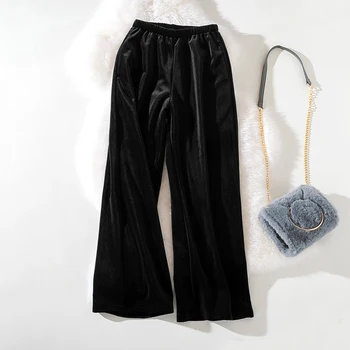 

Cthink Good Quality Soft Velvet Wide Leg Pants Women Stylish Fashion Winter Thicken Elastic Waist Full Pant Stylish Women's Pant