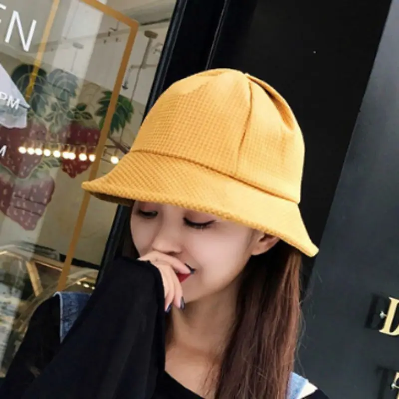 Women Sun Hat Houndstooth Basin Cap Fashion Casual All-match Simple Outdoor Plaid Sun Hat - Цвет: yellow