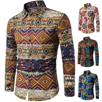 

Spring Autumn Men Plus Size Colorful Long Sleeve Turn Down Collar Shirt Top
