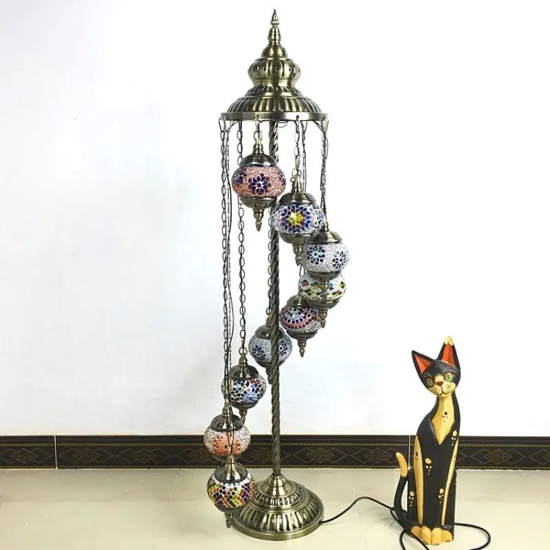 Southeast Asia Vintage Art Floor Lamp Turkish Glass Colored Glaze Flower Floor Chandelier Lamp Living Room Home Deco Floor Light