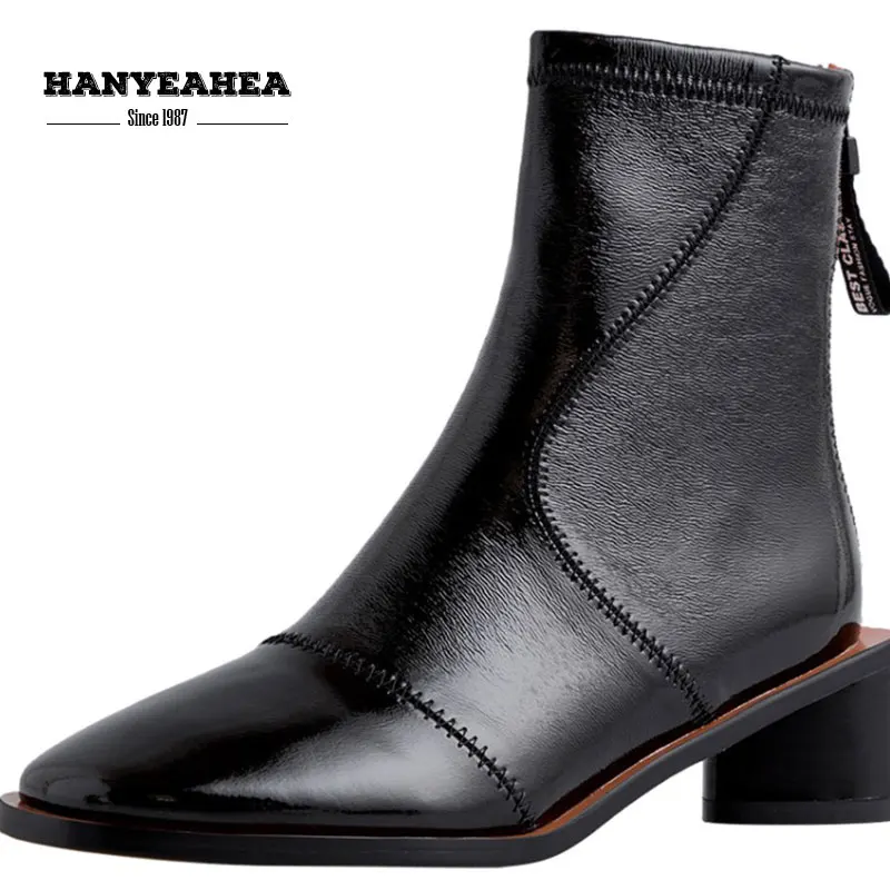

Spuare Toe Women's Boots Neutral Punk Female Boot Leisure Fashion 34-40 Black 01Single 02Velvet Zipper Female Winter Boots