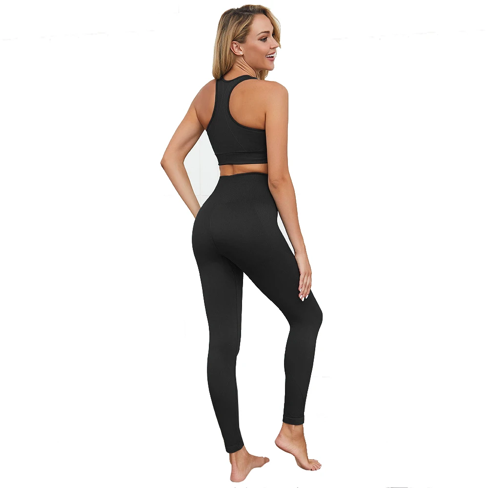 2 Pcs Yoga Sets Women Sportswear Crop Top Sport Leggings 12 Colors Gradient Knitted Seamless Fitness Gym Yoga Suit Mujer