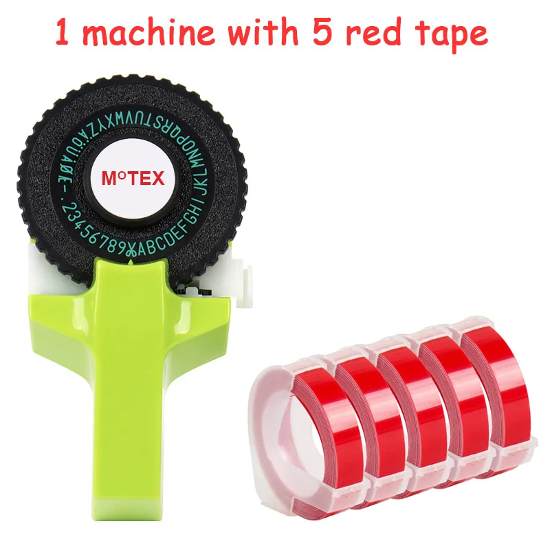 Зеленый цвет MoTex E101 принтер мини DIY Ручная Совместимость для dymo 3D тиснение ручная лента ручная машинка надпись машина - Цвет: machine with 5 red