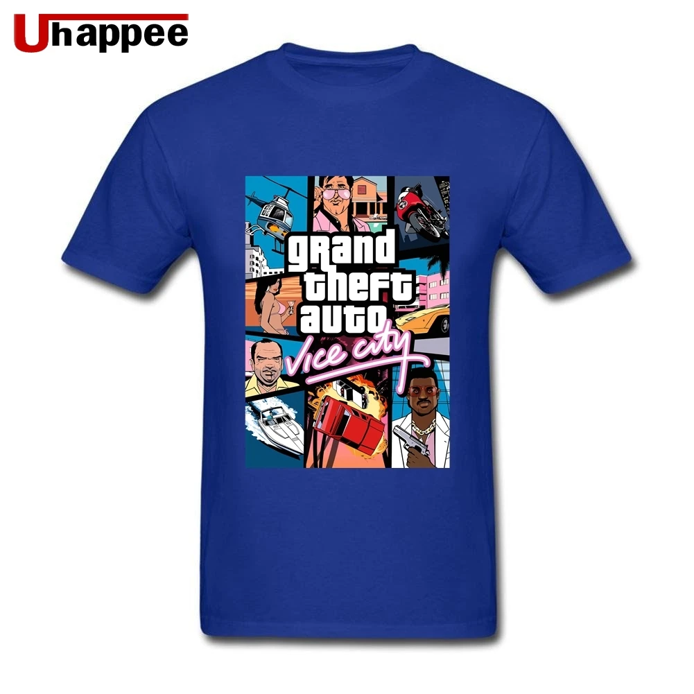Брендовая забавная Grand Theft Auto Vice City футболка GTA футболки игровые мужские s Slim Fit Белые с коротким рукавом простые рубашки мужские оверсайз - Цвет: Синий