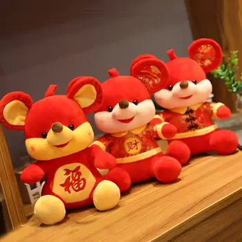 

2020 Mouse Year Lucky Mascot Rat Plush Doll in Tang Suit Hanging Toy for children New Year Gift