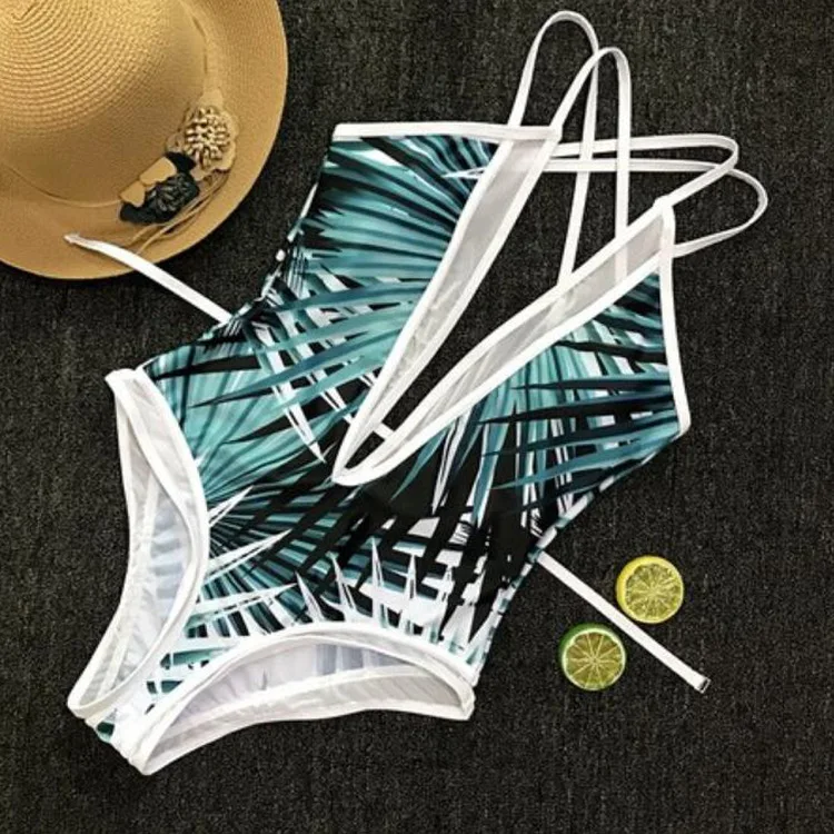 Новинка 2019 Цельный купальник с бамбуковым принтом женский купальный костюм V