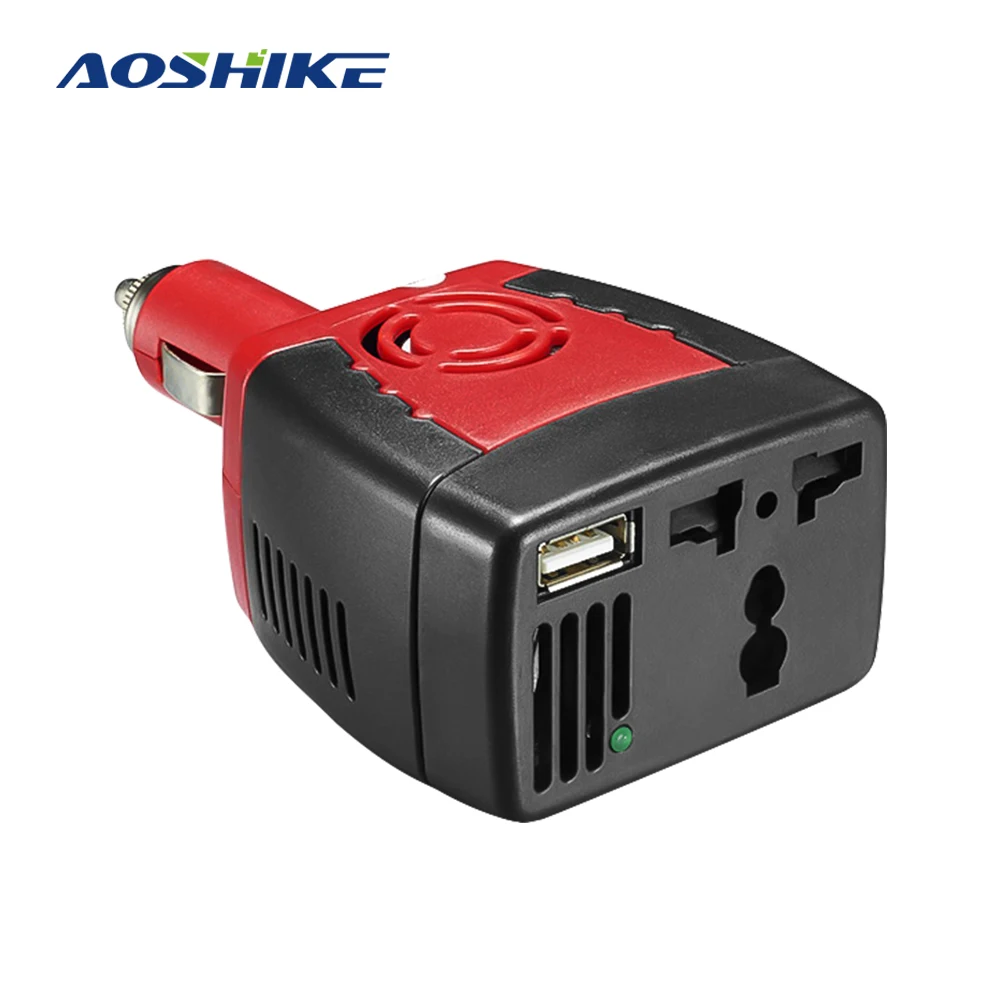 AOSHIKE Car Power Inverter USB 2.1A 75w 150w DC 12V AC 220V 110V Converter Adapter With Cigarette Lighter Car Charger For Phone