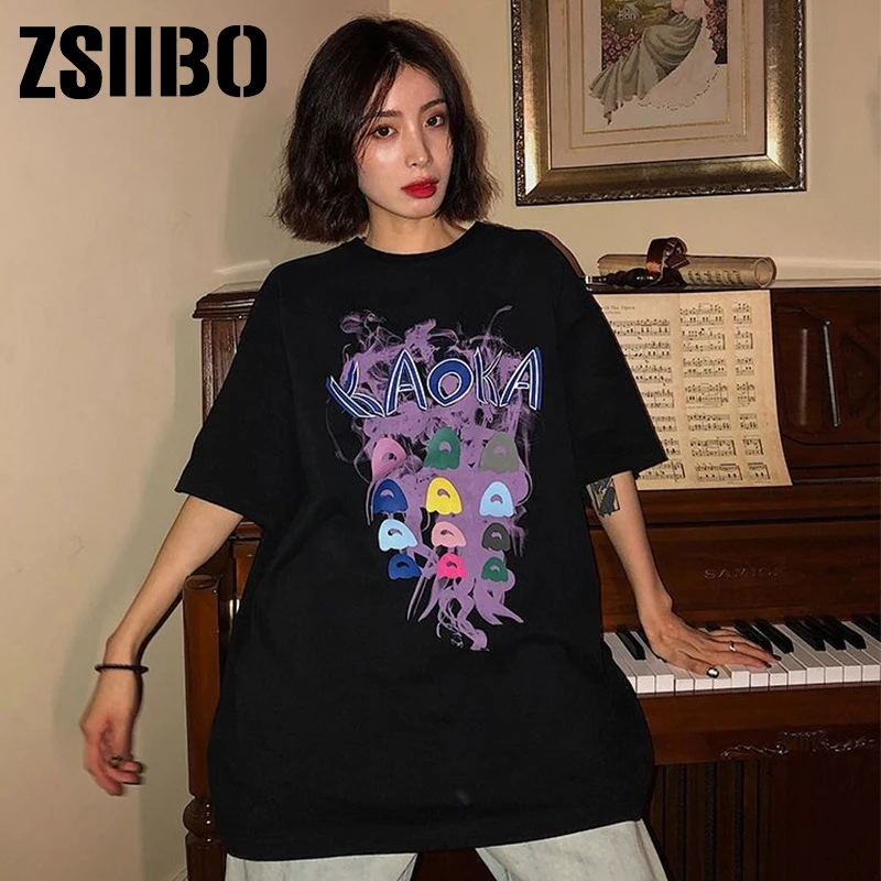 Goth cotton Short Sleeve Top Tee Female Kawaii y2k mujer Grunge kpop футболка Harajuku Music girl Print Black Crop Women T-shirt