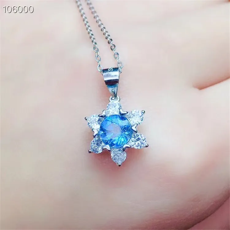 Wanglong 925 пробы Серебряный стиль Натуральный топаз кулон Лондон bBue 6,5 мм круглый для женщин Цвет ювелирные изделия