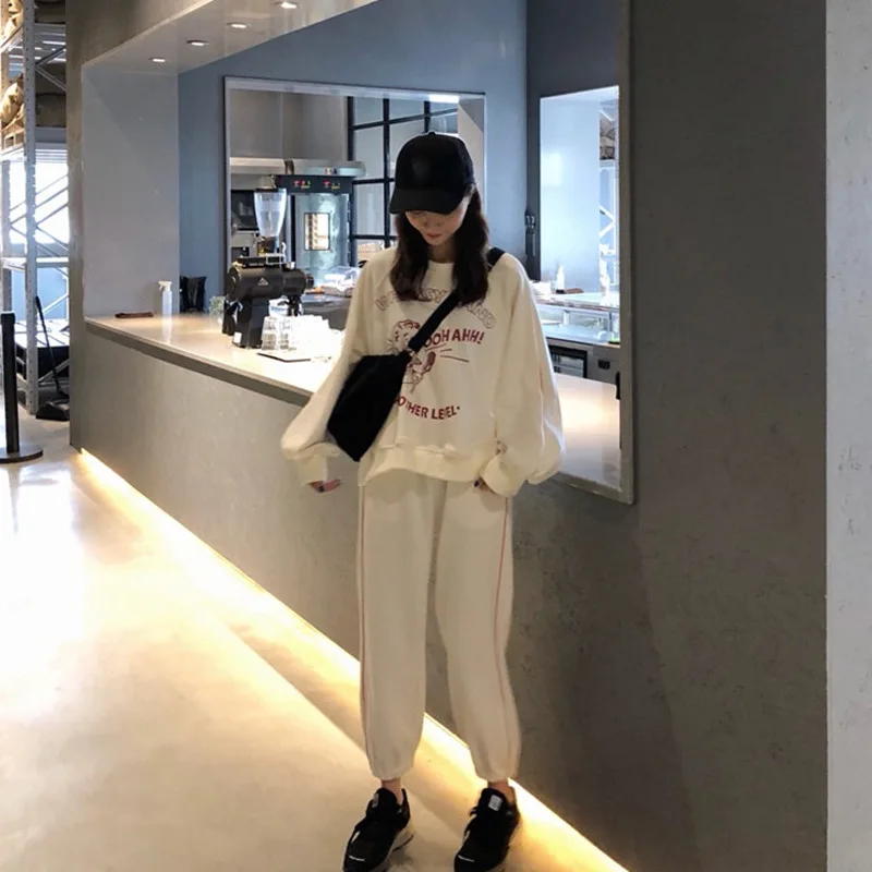 

2019 Brushed And Thick Middle School Students Autumn And Winter Women's New Style Loose-Fit Korean-style Hoodie Suit INS over th