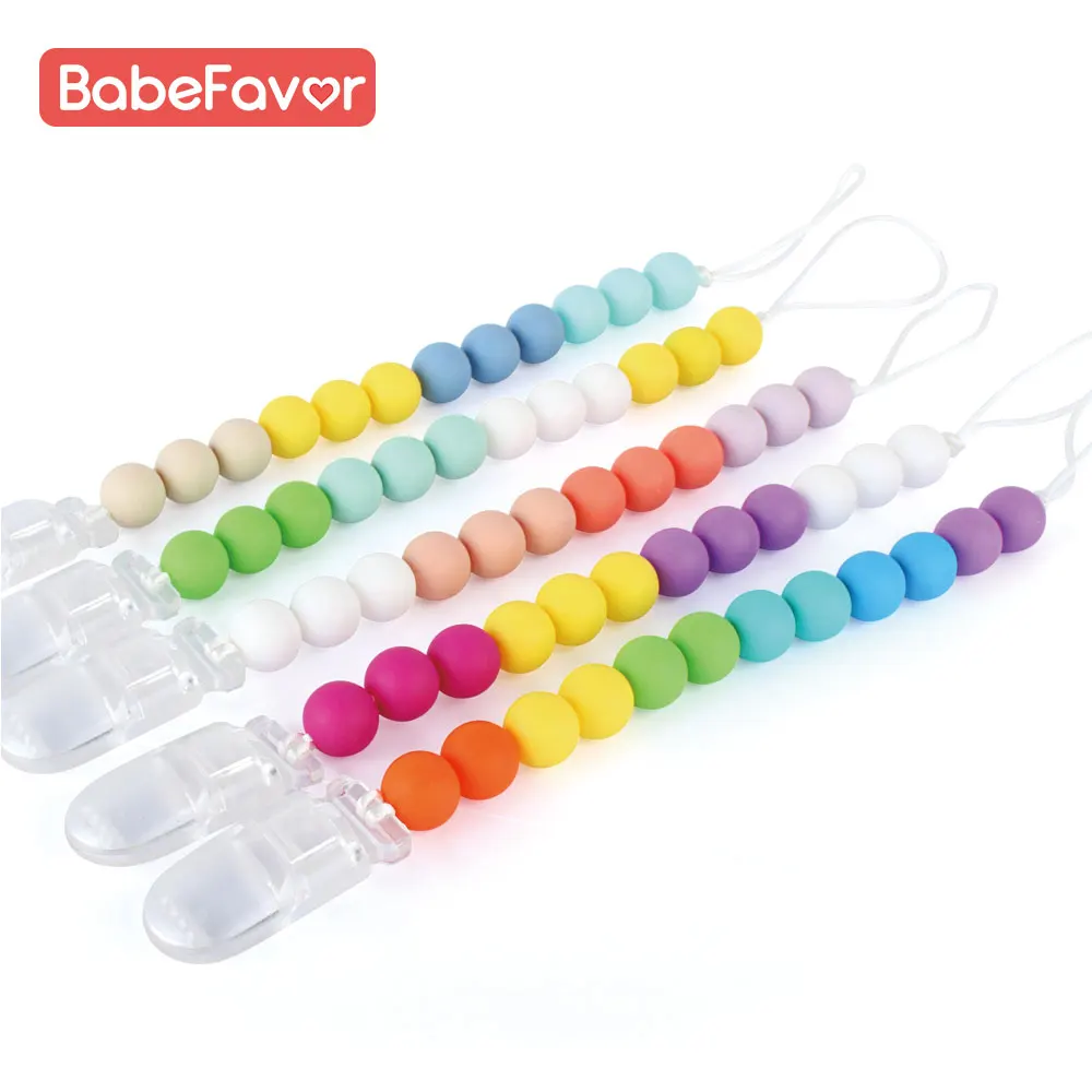 

Baby Pacifier Clips Silicone Beads Teether Chain Infant Nipple Appease Soother Necklace Clips Dummy Holder Baby Teething Toys