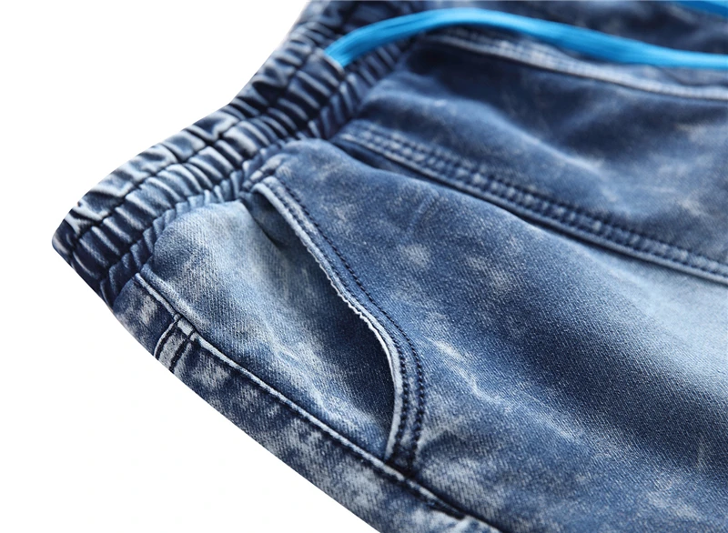 Модные мужские джинсы в стиле хип-хоп джинсы-стретч с высокой посадкой джинсовые шаровары брюки эластичный шнурок на талии и манжетах размер 29-38 стирок