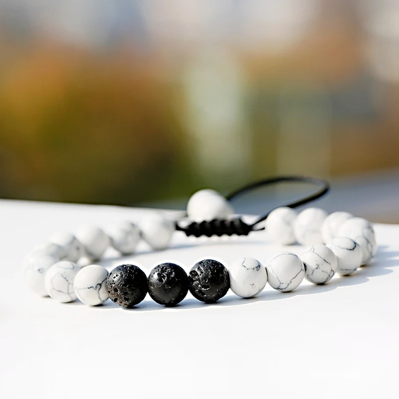 Очаровательный браслет с бусинами и камнями Hommes белый бирюзовый Bijoux плетение мужской браслет из лавы Парные браслеты для женщин
