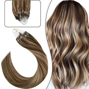 

Ugeat Micro Loop Human Hair Extensions 14-24" Remy Hair Highlight Color #P4/16 Micro Ring Hair Extensions 1g/1s 50g/50s