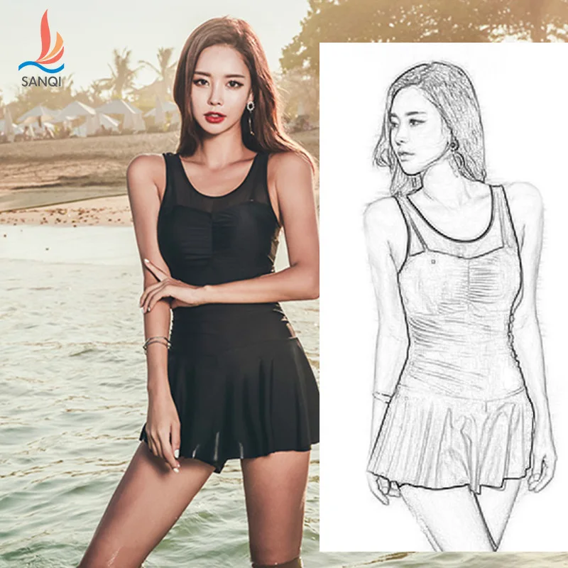 

Manufacturers Direct Selling Sanqi Bathing Suit Conservative Sexy Winter Hot Springs Slimming Large Size Chest Push up Black And