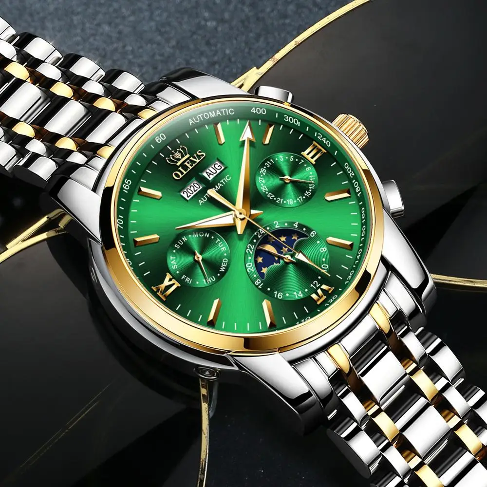 OLEVS Automatic Watches for Men Mechanical Slef-Wind Luxury Classic Stainless Steel Wrist Watch Date Waterproof Luminous Pointer