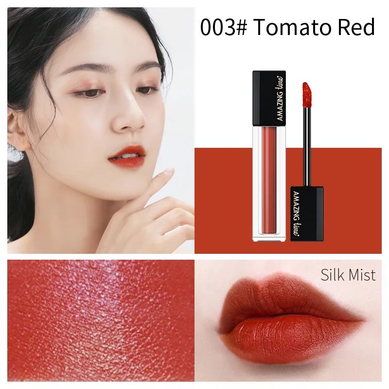 003 Tomato Red Матовая жидкая губная помада блеск для губ, матовая губная помада для губ пухлые губы TintLong прочного Косметика Maquiagem Водонепроницаемый губная помада-блеск - Цвет: 003 Tomato Red