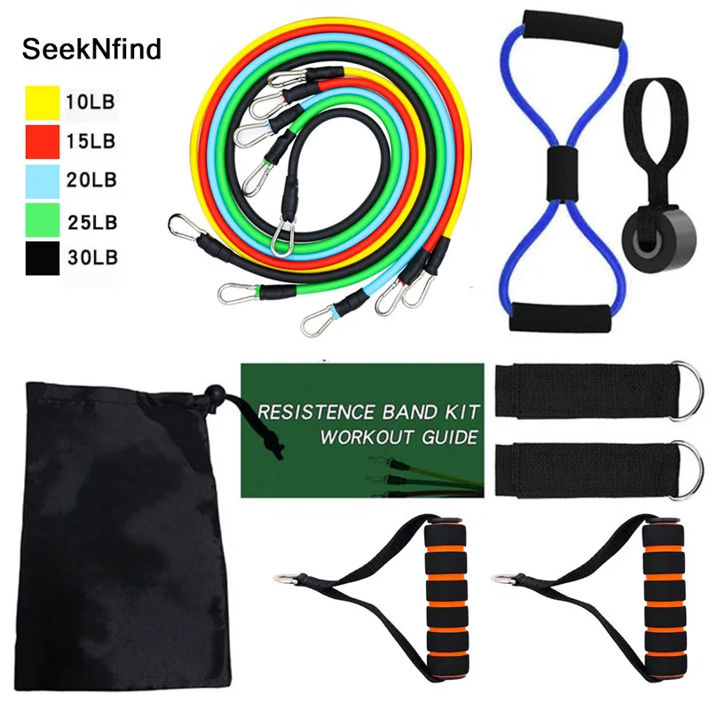 11 Pcs/Set TPE Resistance Bands Crossfit Training Exercise Yoga Tubes Pull Rope,Rubber Expander Workout Bands With door anchor - Цвет: 12pc expander band