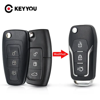 KEYYOU custodia a conchiglia pieghevole pieghevole a distanza modificata HU101 per Ford C Max S Max Galaxy Focus Fiesta Ecosport Kuga Escape