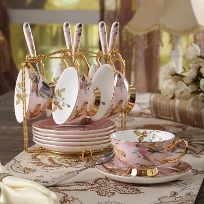 6pcs Европейский ретро костяной фарфор кофейный набор английский послеобеденный чайный набор керамический чайник/сахарница/молочник/кофейная чашка кружка набор посуды - Цвет: 6pcs