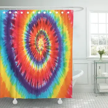 

Blue 1970S Colorful Tie Dye Abstract Pattern Swirl Orange Shower Curtain Waterproof Polyester Fabric 60 x 72 Inches Set