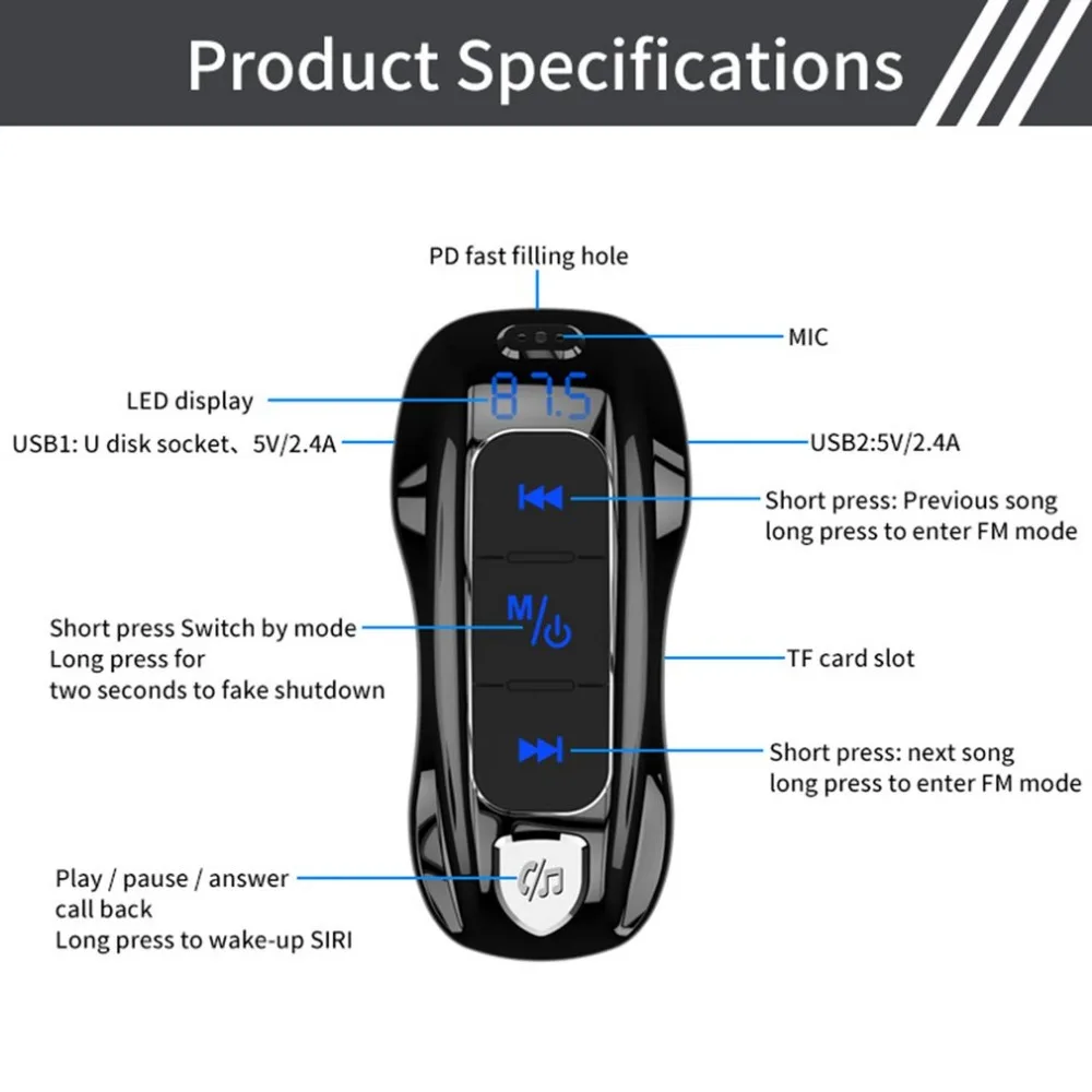 BC55 18 Вт PD 3,0 QC 3,0 быстрой зарядки USB Зарядное устройство Беспроводной 5,0 Hands-free автомобильный комплект Беспроводной FM передатчик модулятор