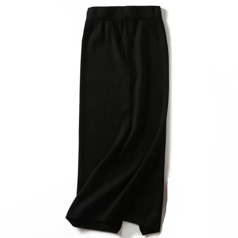 black women skirt Весна Осень Зима Сексуальная Сплит элегантная женская длинная эластичная женские юбки-карандаш Корейская вязаная юбка женская облегающая юбка JW9155 - Цвет: black women skirt