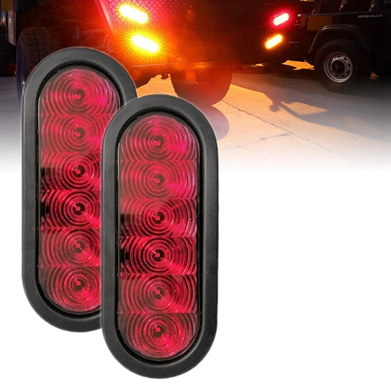 DHBH-2PCS, прицеп, грузовик, лодка, автобус, красный светодиодный, 6 дюймов, овальный, дюймовый, овальный, стоп, поворот, задний, тормозной светильник, маркер, светильник s, морской светодиодный, поверхностное крепление 12 В