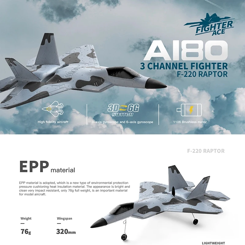 WLTOYS 2 4G планер самолёт бесщеточный мотор A180 F22 трехканальная камера 3D/6G гироскоп с