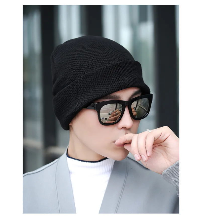1PCS Casual Earmuffs Skullies Beanies Men Women Warm Knitted Winter Hat Fashion Solid Hip-hop Beanie Hat Winter Hats For Men
