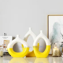 Скандинавские креативные керамические вазы полые белые желтые цветочные композиции аксессуары Современное украшение дома свадебные цветочные вазы