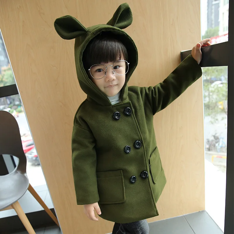

Childrenswear 2018 Autumn And Winter Thick Woolen Cloth Trench Coat BOY'S Children Fashion-Style Ear Hat Woolen Overcoat