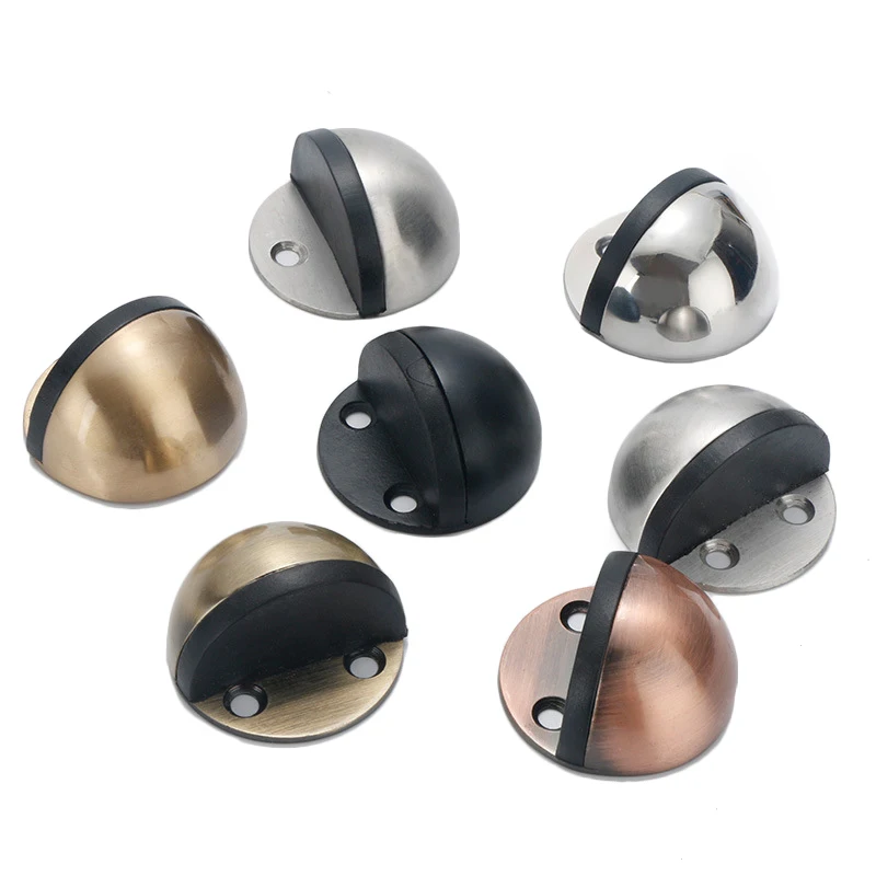 Floor-mounted Door Stops Stainless Steel Glass Door Rubber Semi-circular Anti-collision Punch Free Stop Wood Holder