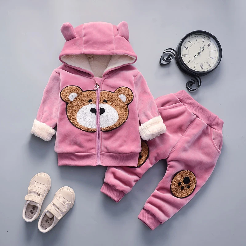 

Winter Suit for Girl New Year Costume for Boy Hooded Tracksuit Children Cartoon Bear Plus Velvet Warm Spring Autumn Kid Clothing