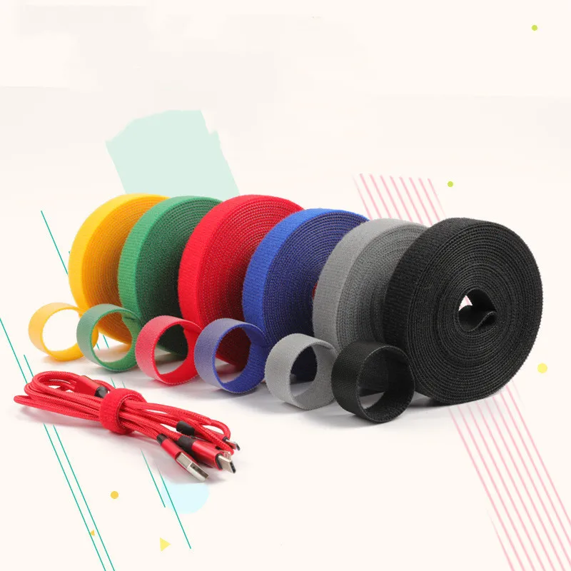 2 Pcs 5 Meter Per Roll Velcro Color Nylon Power Cord Bundle Storage Cable Tie Self Cutting