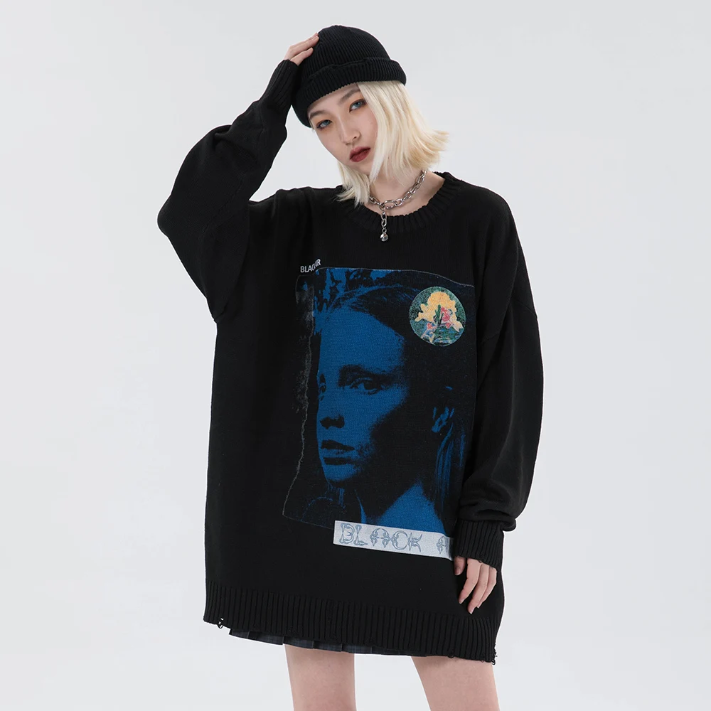 

Трендовая Готическая зимняя одежда с графическим принтом, Женские Новые свитера оверсайз, Топ с длинным рукавом, корейская модная одежда, женская уличная одежда
