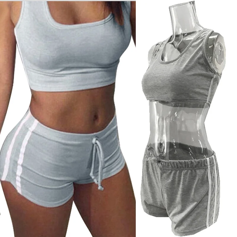 

Crop top lace up solid Suit Set 2020 Women Tracksuit Two-piece Sport Style Outfit Jogging Sweatshirt Fitness Lounge Sportwear