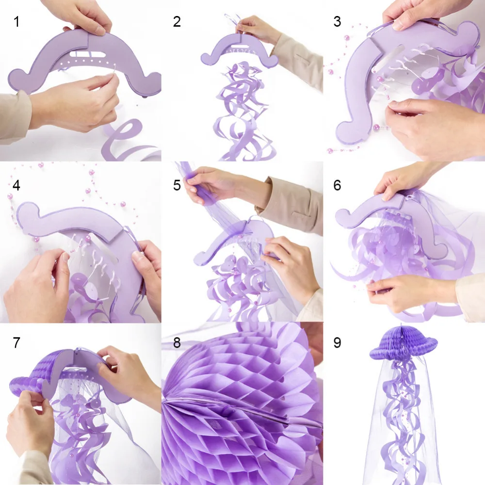 Mermaid Party Hanging Honeycomb Jellyfish Pastel Mermaid Birthday Supplies Decorations Paper Ornament Birthday Party Favors cc04 (3)