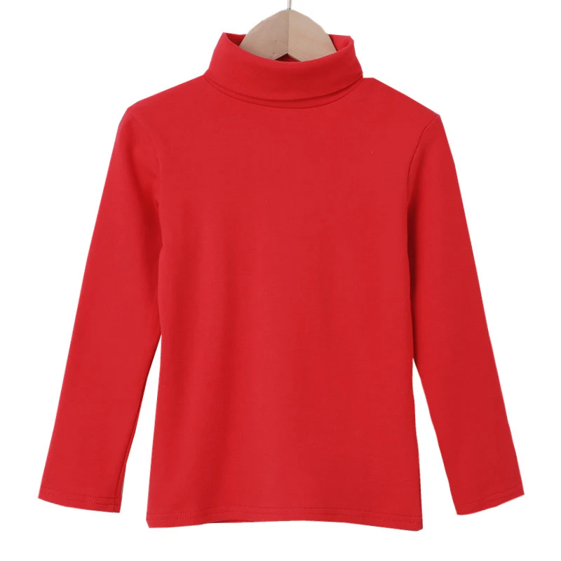 Детская футболка с длинными рукавами, хлопковые детские однотонные рубашки топы с высоким воротником для маленьких мальчиков, весенне-осенняя верхняя одежда для малышей - Цвет: Красный
